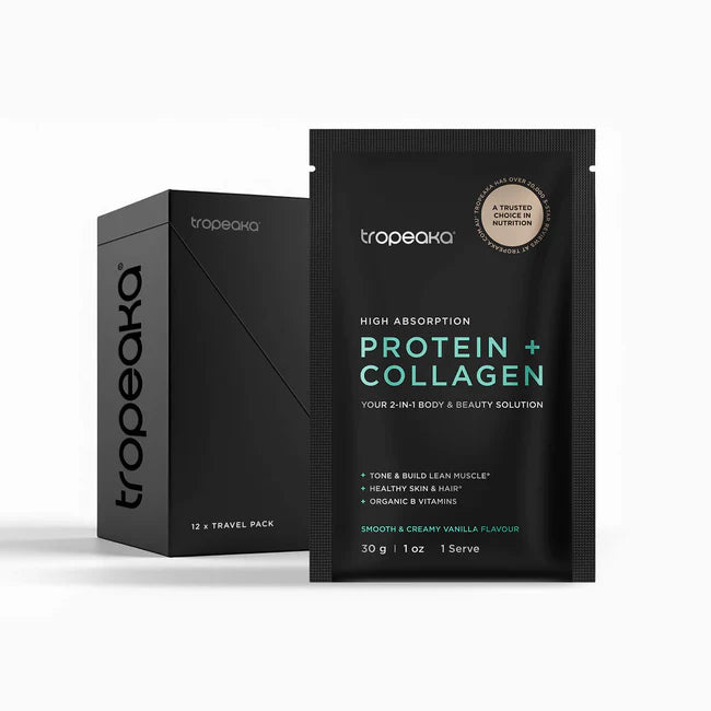 Load image into Gallery viewer, Tropeaka Protein + Collagen 30g (Box of 12 single serves) VANILLA
