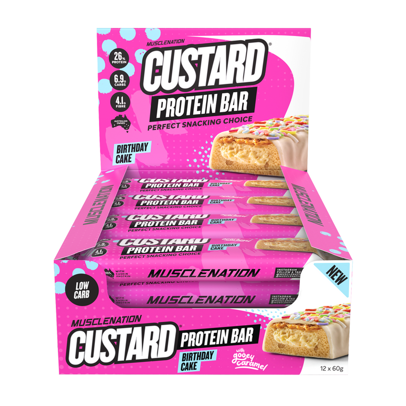 Load image into Gallery viewer, MN CUSTARD PROTEIN BAR - BIRTHDAY CAKE  (12 bars)
