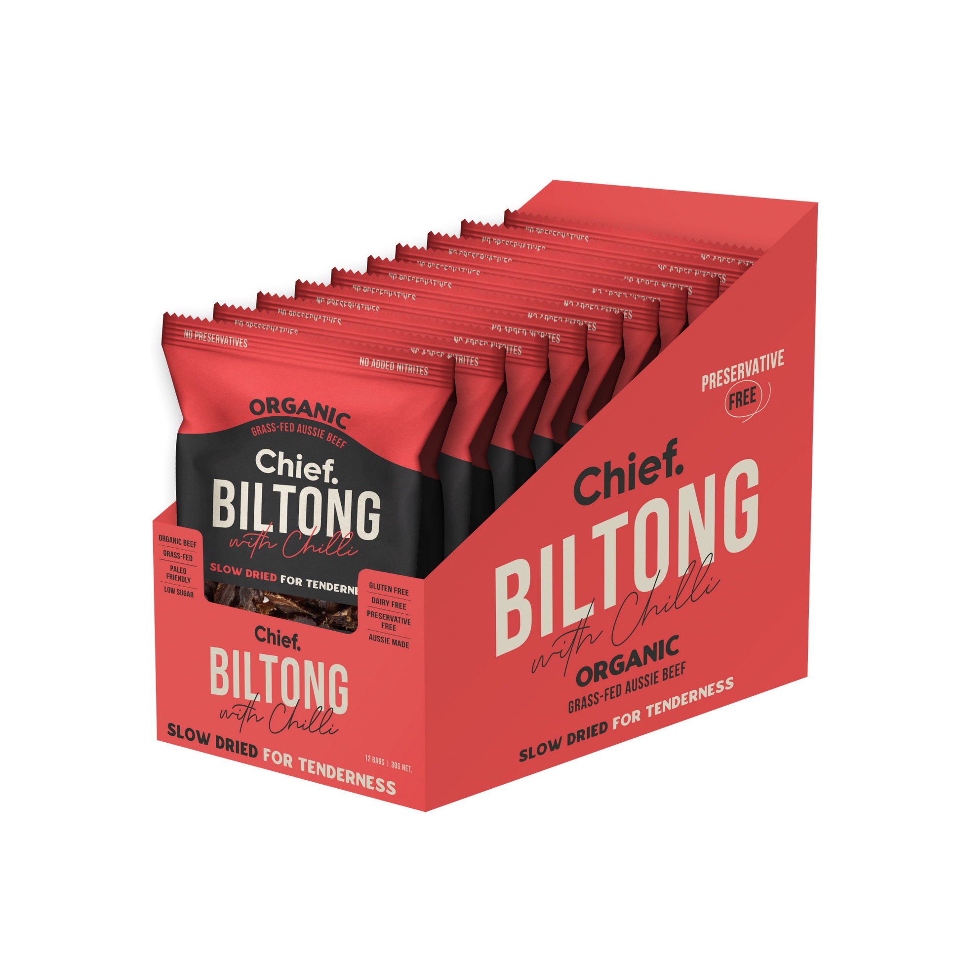 CHIEF ORGANIC GRASS-FED BILTONG 30g - CHILLI & BEEF