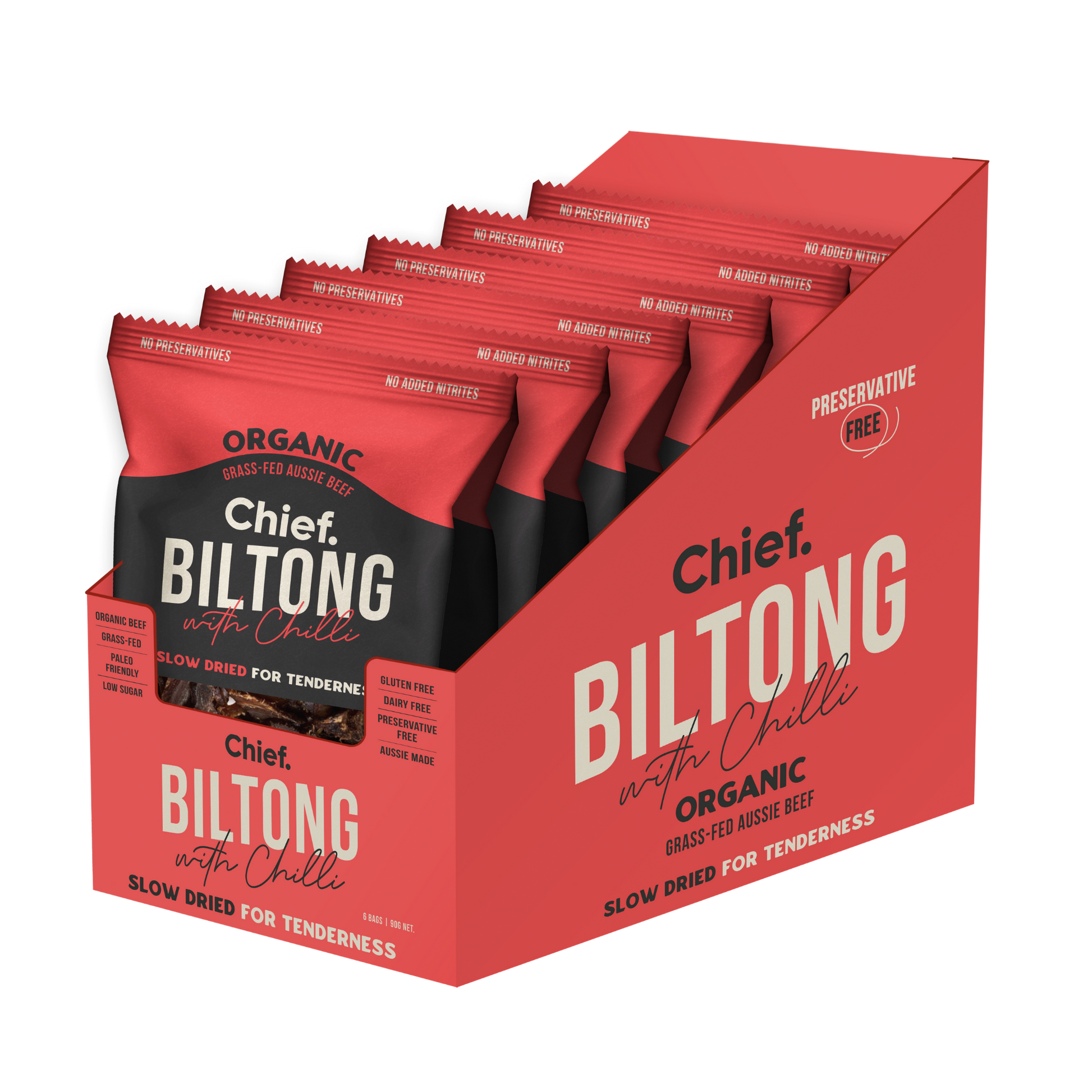 CHIEF ORGANIC GRASS-FED BILTONG 90g - CHILLI & BEEF