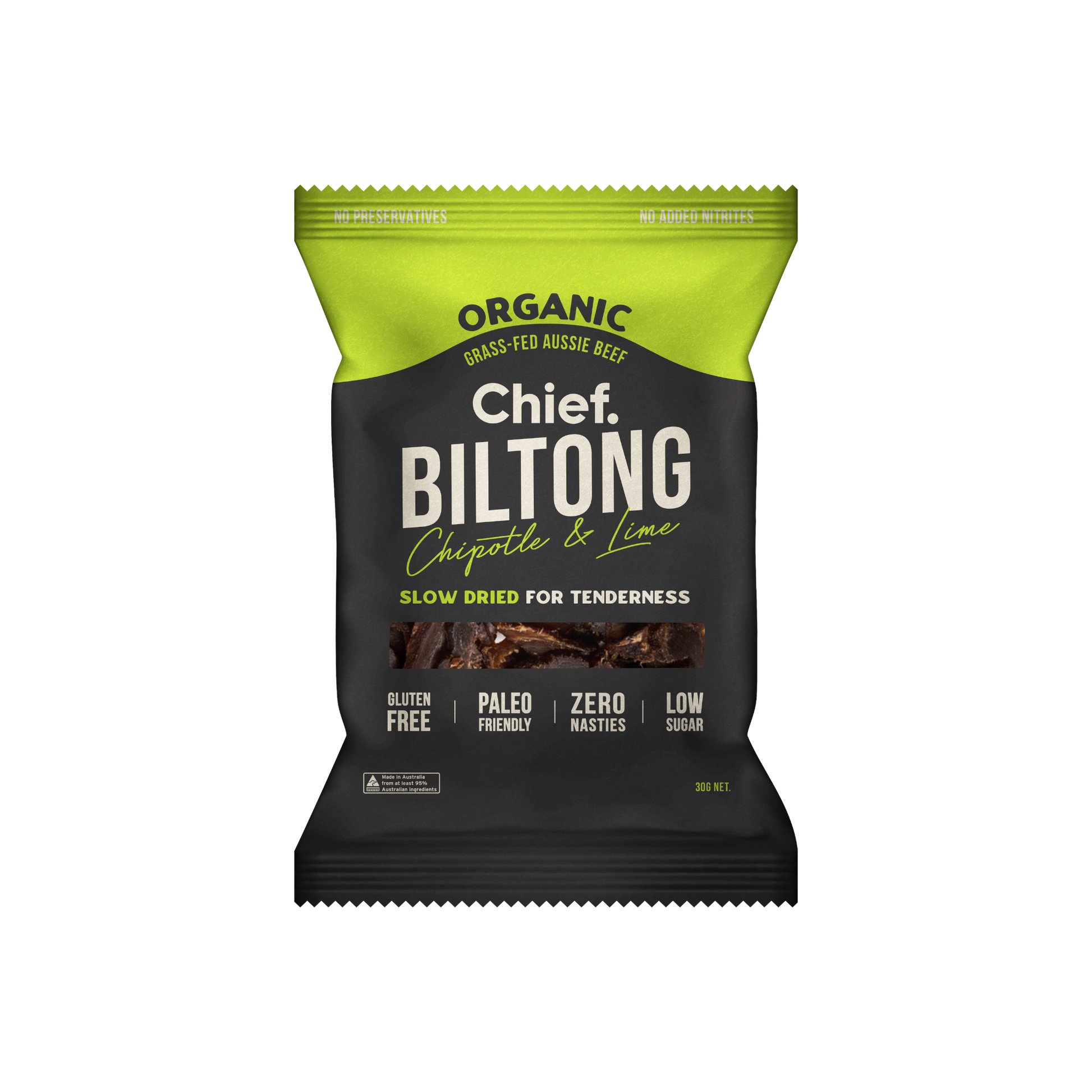 CHIEF ORGANIC GRASS-FED BILTONG 30g - CHIPOTLE & LIME