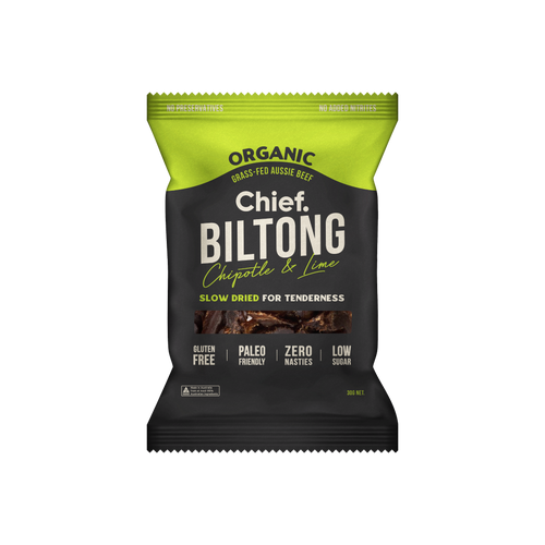 CHIEF ORGANIC GRASS-FED BILTONG 30g - CHIPOTLE & LIME  (12 bars)