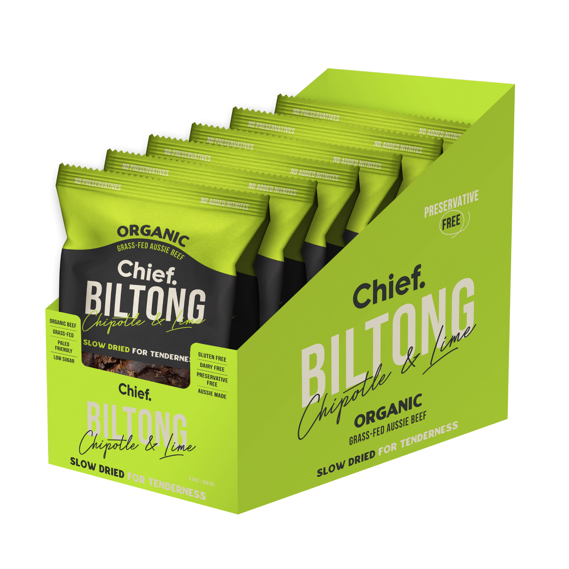 CHIEF ORGANIC GRASS-FED BILTONG 90g - CHIPOTLE & LIME