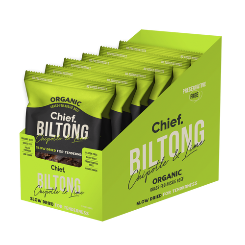 CHIEF ORGANIC GRASS-FED BILTONG 90g - CHIPOTLE & LIME  (6 bars)