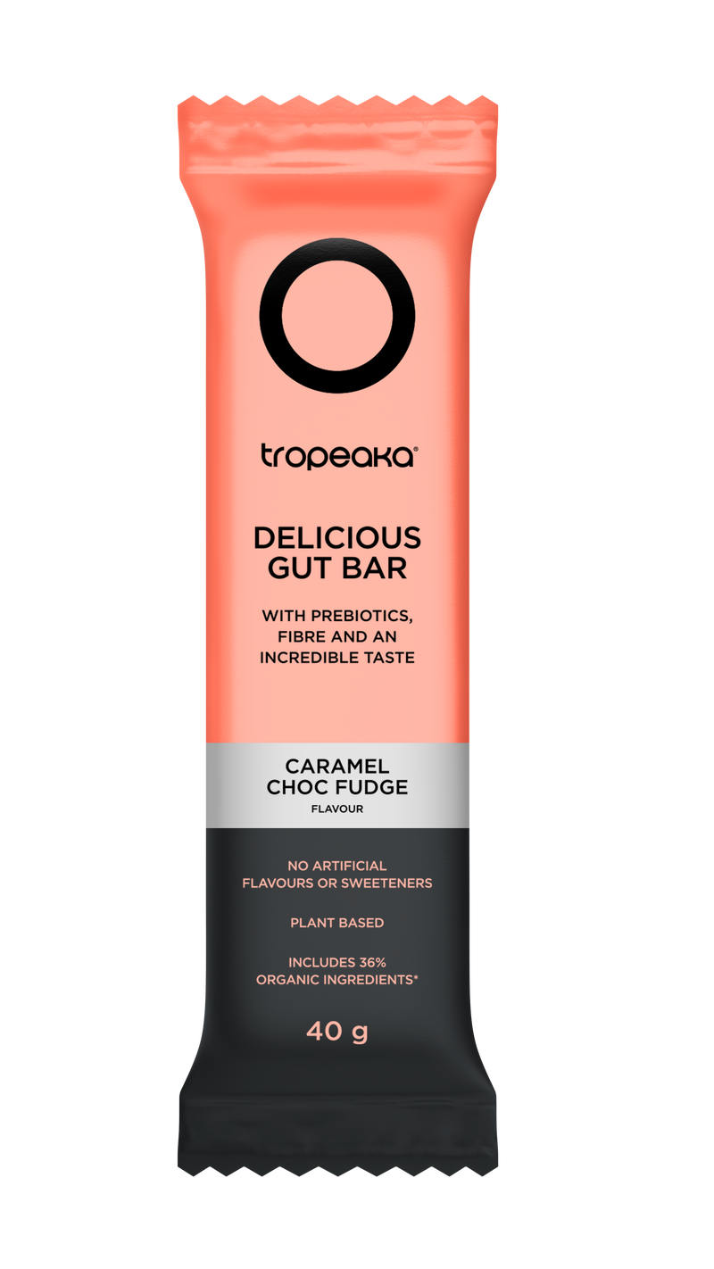 Load image into Gallery viewer, Tropeaka DELICIOUS GUT BAR - Caramel Choc Fudge (12 bars)
