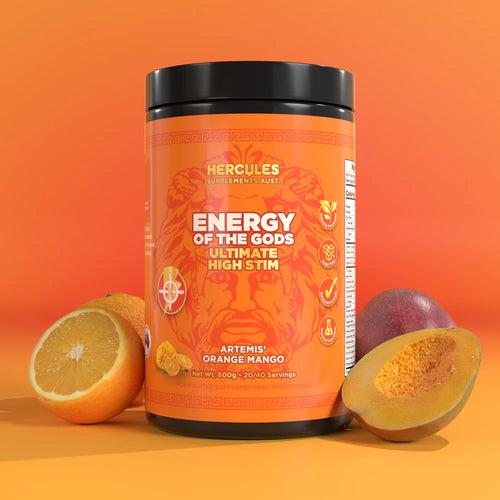 HERCULES Energy of The Gods-Ultimate High Stim Pre Workout - Artemis Orange Mango (40 serves)
