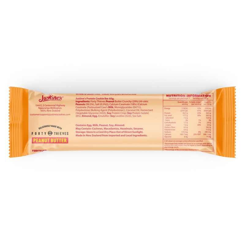 Load image into Gallery viewer, Justine&#39;s Protein Cookie Bar Forty Thieves Peanut Butter 60g
