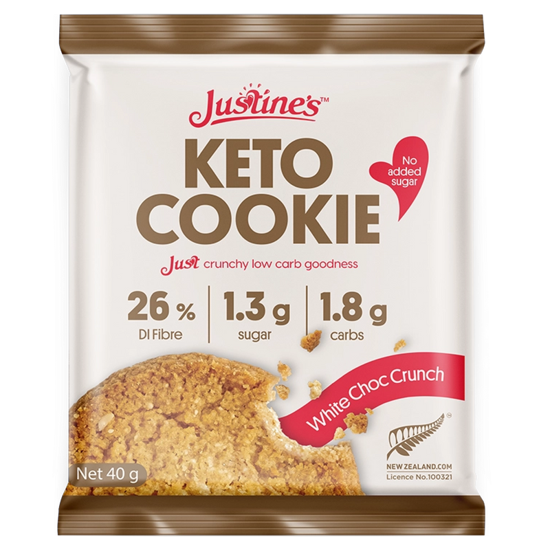 Load image into Gallery viewer, Justine&#39;s Keto Crunch Cookie White Choc Chip 40g
