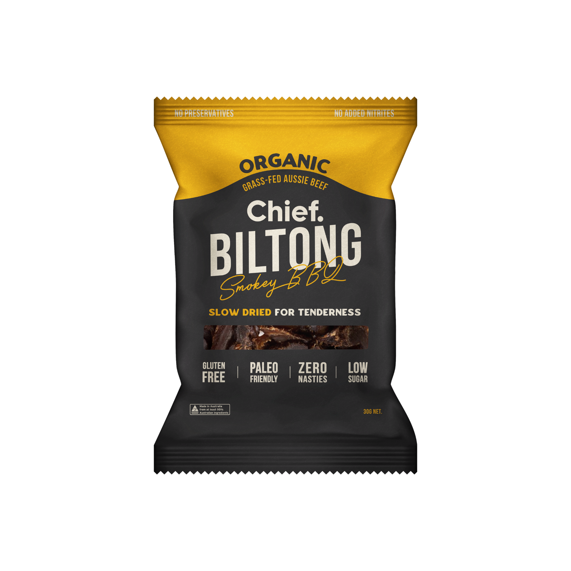 CHIEF ORGANIC GRASS-FED BILTONG 30g - SMOKEY BBQ