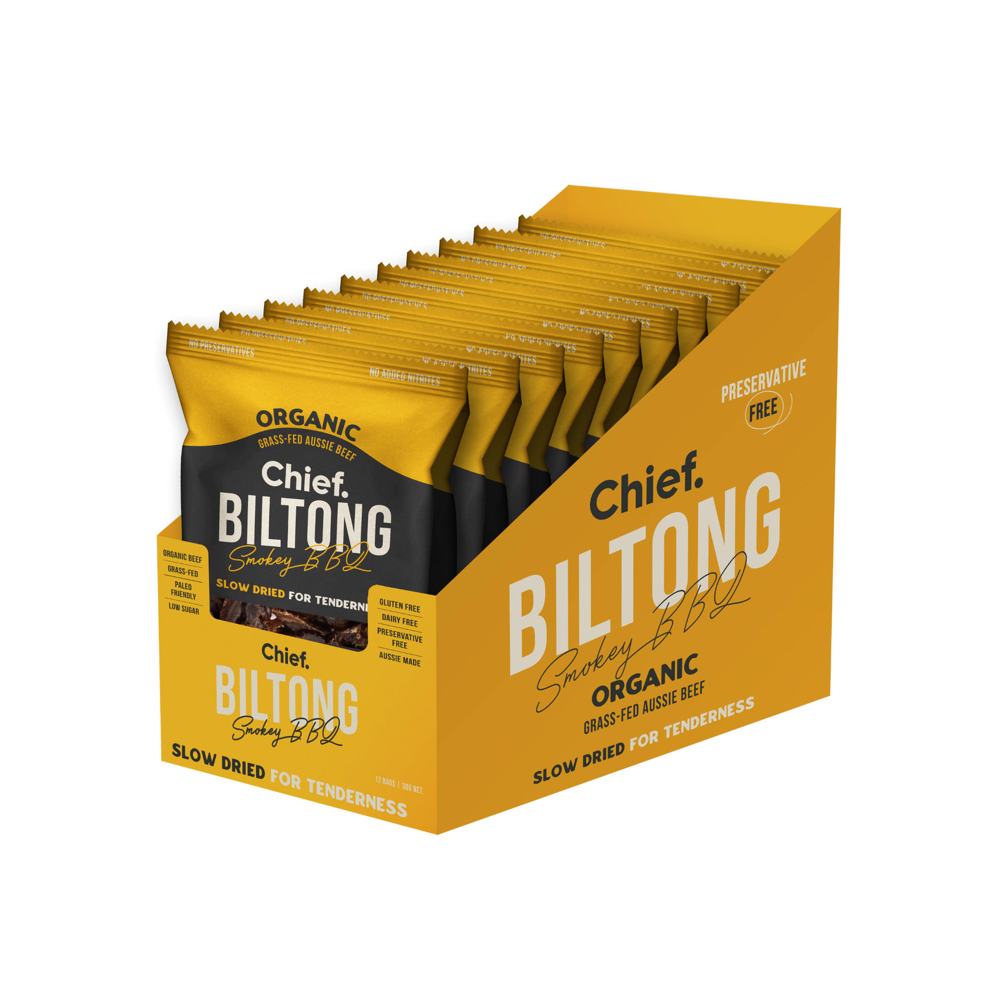 CHIEF ORGANIC GRASS-FED BILTONG 30g - SMOKEY BBQ