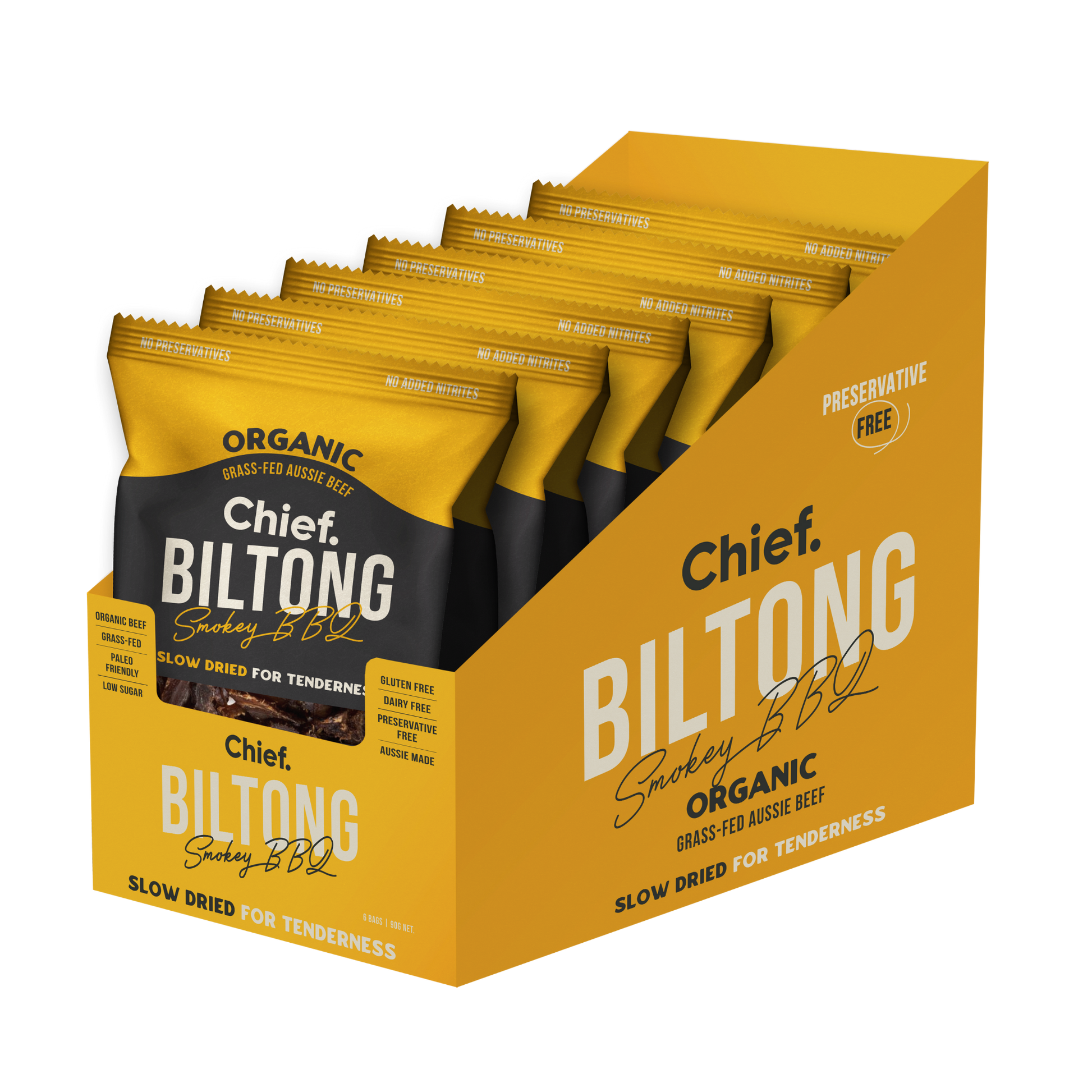 CHIEF ORGANIC GRASS-FED BILTONG 90g - SMOKEY BBQ