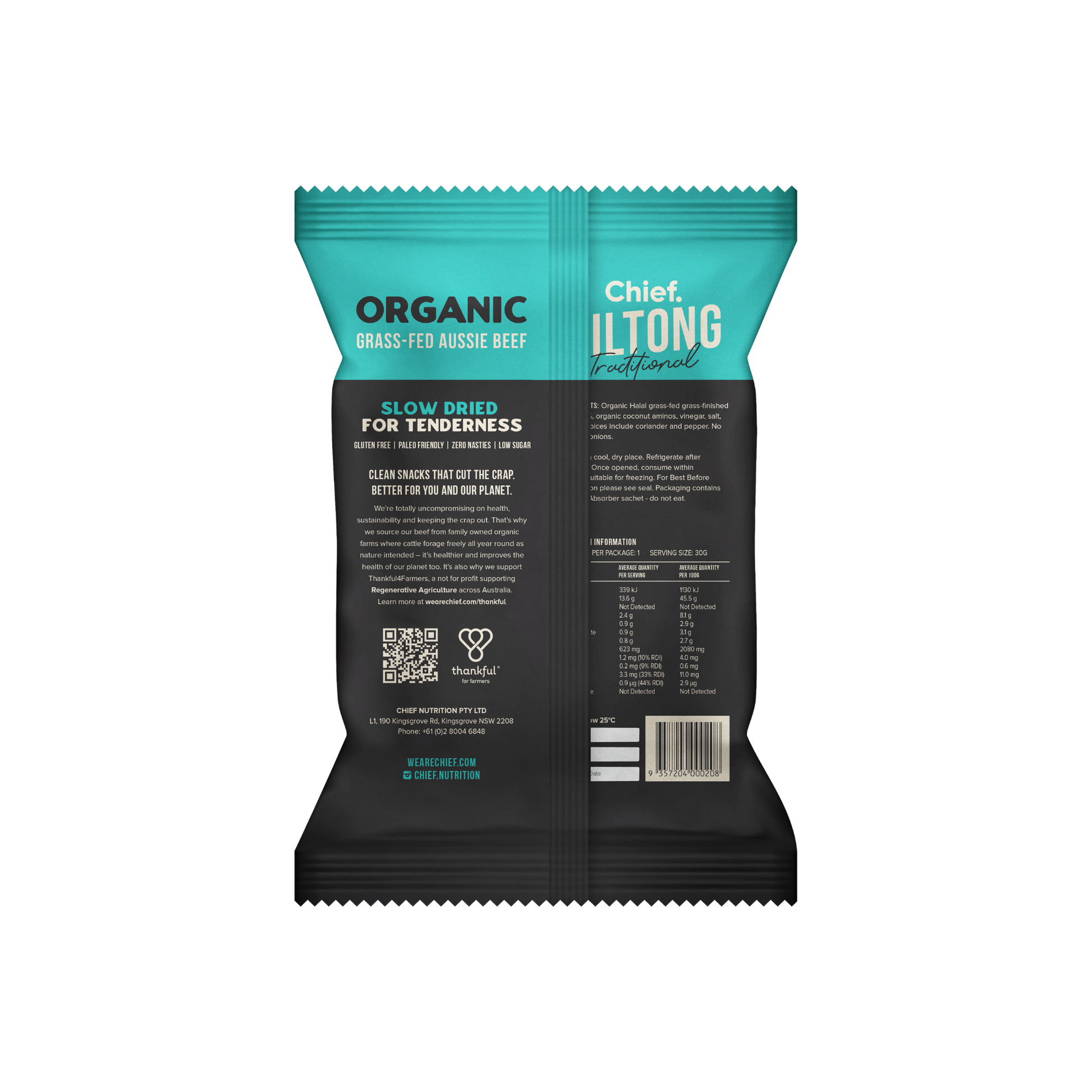 CHIEF ORGANIC GRASS-FED BILTONG 30g - TRADITIONAL