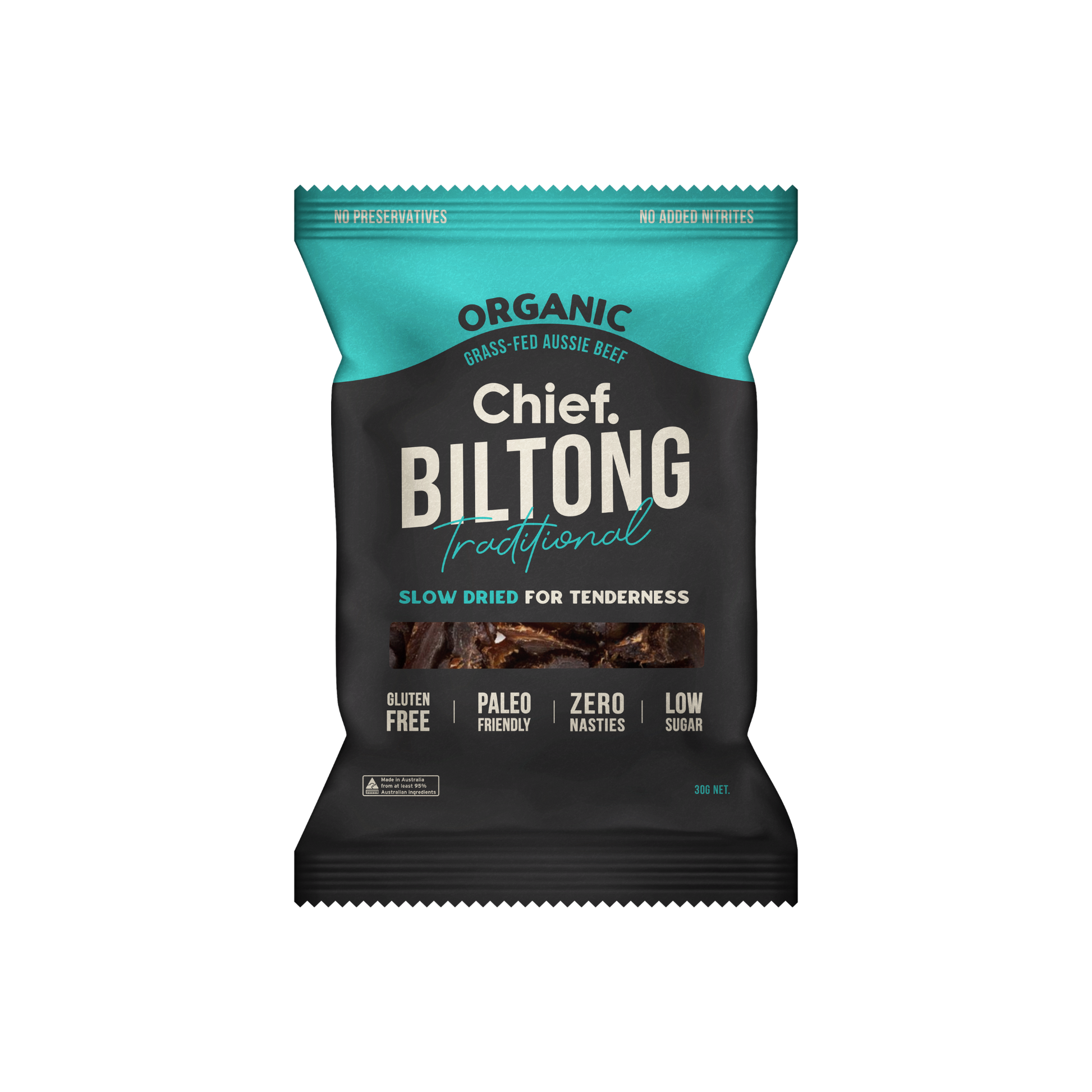 CHIEF ORGANIC GRASS-FED BILTONG 30g - TRADITIONAL