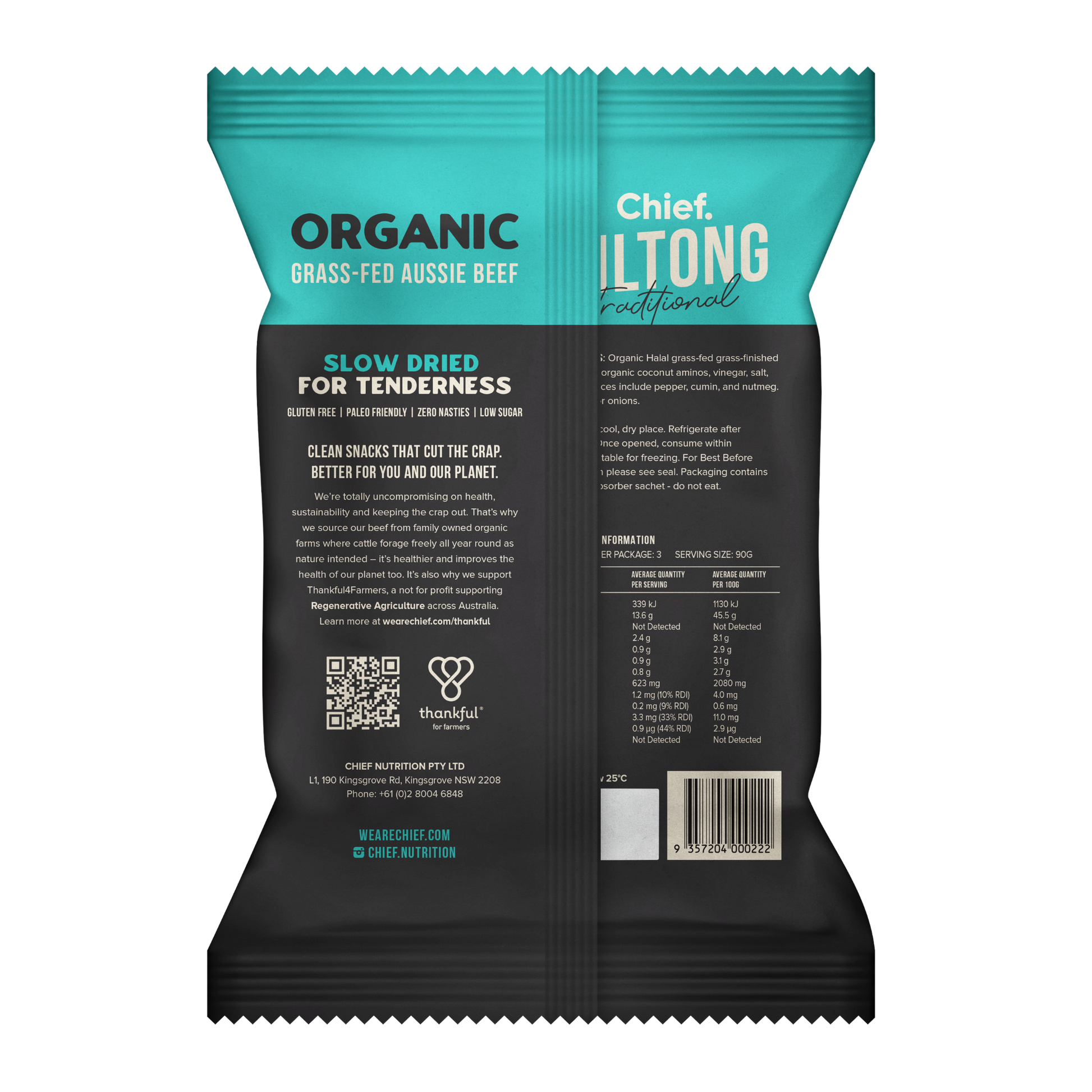 CHIEF ORGANIC GRASS-FED BILTONG 90g - TRADITIONAL