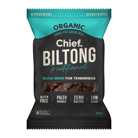 CHIEF ORGANIC GRASS-FED BILTONG 90g - TRADITIONAL