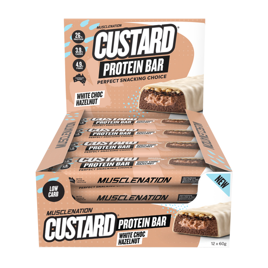 MN CUSTARD PROTEIN BAR - WHITE CHOC HAZELNUT  (12 bars)