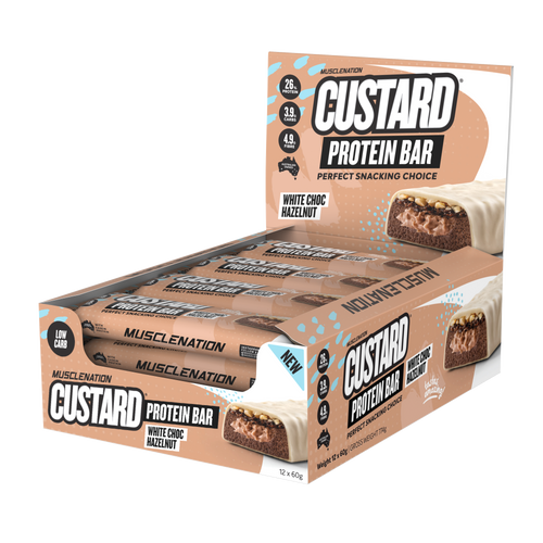 MN CUSTARD PROTEIN BAR - WHITE CHOC HAZELNUT  (12 bars)