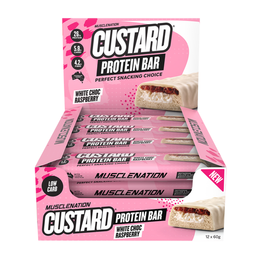 MN CUSTARD PROTEIN BAR - WHITE CHOC RASPBERRY (12 bars)