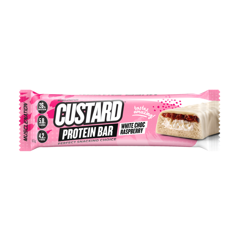 Load image into Gallery viewer, MN CUSTARD PROTEIN BAR - WHITE CHOC RASPBERRY (12 bars)
