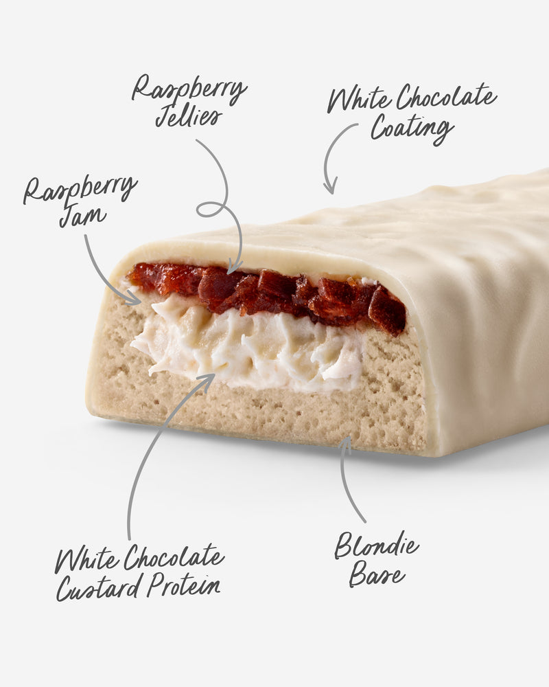 Load image into Gallery viewer, MN CUSTARD PROTEIN BAR - WHITE CHOC RASPBERRY (12 bars)
