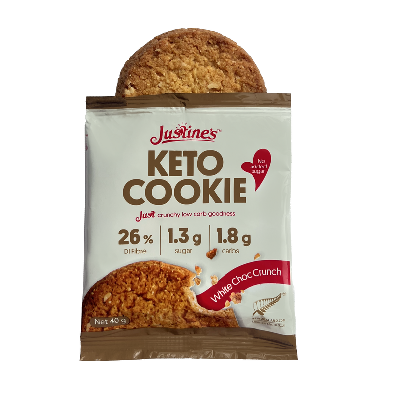 Load image into Gallery viewer, Justine&#39;s Keto Crunch Cookie White Choc Chip 40g
