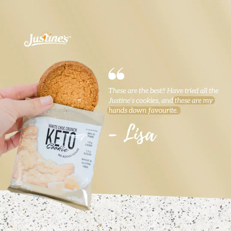 Load image into Gallery viewer, Justine&#39;s Keto Crunch Cookie White Choc Chip 40g
