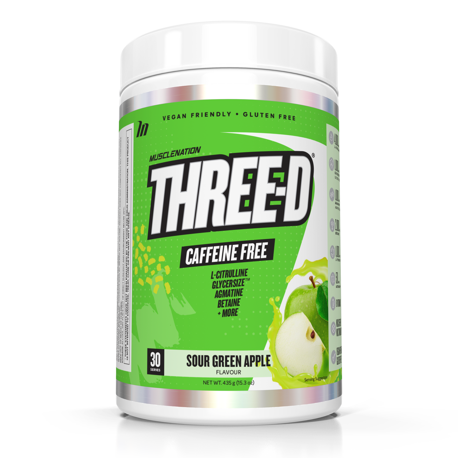 Muscle Nation THREE-D NON STIM PRE WORKOUT - SOUR GREEN APPLE