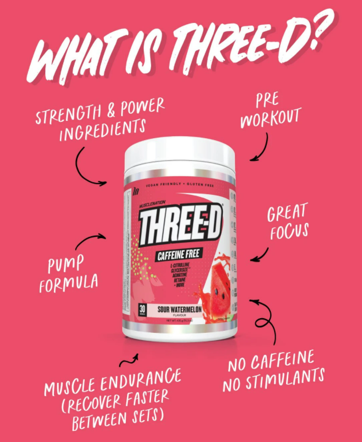 Load image into Gallery viewer, Muscle Nation THREE-D NON STIM PRE WORKOUT - RED CANDY STICKS
